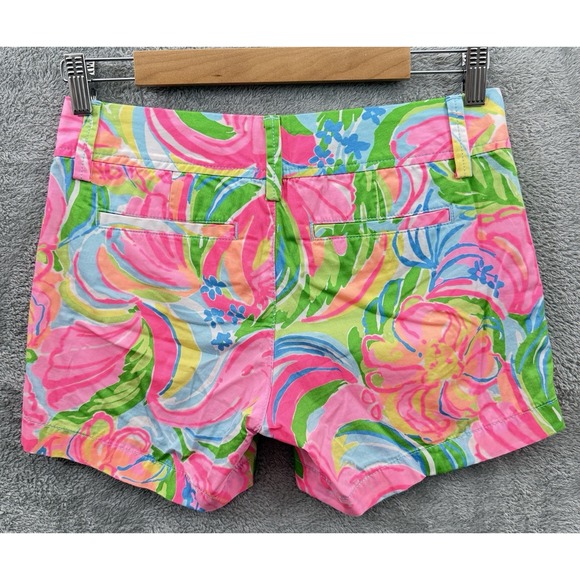 Lilly Pulitzer Callahan Shorts‎ Womens 00 Pink Green Floral Flat Front Chino - Picture 2 of 8